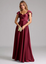 Azazie Leilani - A-Line Ruched Stretch Satin Dress picture