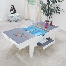 New Kidkraft Building Bricks Play N Glow Activity Table W/210 Brick, White picture