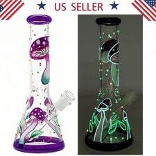 Glow in Dark 10IN Glass Bongs Water Pipes Smoking Beaker bong w/14mm bowl Hookah picture