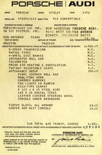 1972 PORCHE 914 CONVERTIBLE   DEALER INV  Window   ON 65 lb paper COPY picture