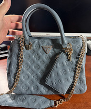 GUESS La Femme Small Girlfriend Satchel Slate Blue 868905 Chain + Pouch NWOT picture