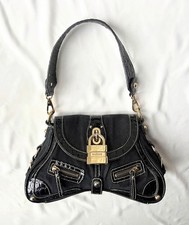 Vintage Guess Y2K Shoulder Bag Black Monogram Leather 2000 Edgy Grunge RARE 90s picture