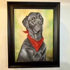 18”x15” Original painting By Artist Amy Joe Z Black Lab Labrador Retriever Dog picture