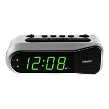 SHARP Digital Dual Alarm Clock, Silver with Green LED Display, Ascending Alarm picture