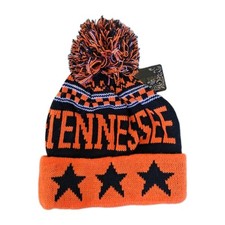 Tennessee Vols Beanie Hat Pom Orange Black Checked Knit Star Cuff Winter Cap picture