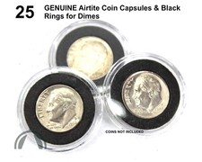 25 Pk Genuine Airtite Coin Capsules w 18mm Black Ring US Dimes / Air Tight picture