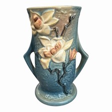 Roseville Pottery Magnolia 89-7 Rare Blue, Pink, White Flower Mid Century Modern picture