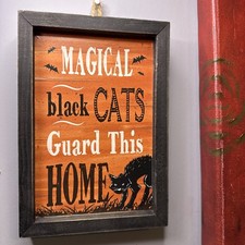 Magical Black Cats Guard This Home - Hocus Pocus VTG Halloween Decoration New picture