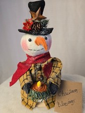 Holiday ornament, handmade 10 in, collectible, Snowman, Dumplinragamuffin picture