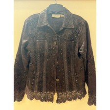 Flashback Couture Brown Embroidered Beaded Crochet Lace Boho Jacket Small picture