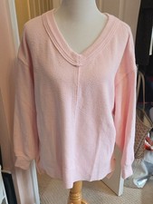 Aerie Wonder Textured V-Neck Sweatshirt Pink Size M picture