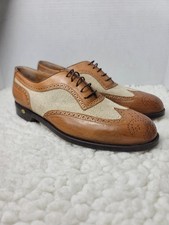 Vintage Walter Genuin Spectator Golf Shoes 9.5 Tan Cream Wingtip Handmade Italy  picture