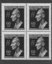 MNH 1943 stamp block Sc B20  / Heydrich  Death mask stamp / Third Reich WWII picture