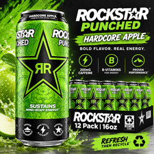 Rockstar Punched Hardcore Apple Energy Drink 16oz Cans 12 Pack picture