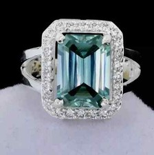 RARE 6.40 Ct Emerald Cut Treated Blue Diamond Ring 925 Silver With Certificate picture