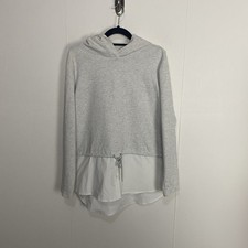 Athleta Gallery Hoodie Top Women’s Sweatshirt Cotton Blend Gray White Size Large picture