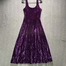 S 80's Vintage Betsey Johnson Luxe Deep Purple Crushed Velvet Maxi Dress Elegant picture