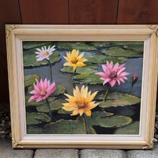 Vintage Betty Harkless Appenzeller WATERLILIES Oil Painting 1992 Canvas/Wood picture