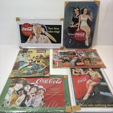 Lot of 6 Coca-Cola Tin Signs Vintage Style Advertising Metal Plaques 1990s picture