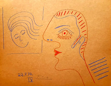 1970 PICASSO PABLO  Original Signed Drawing over Cardboard COA picture