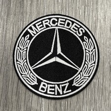 Mercedes Benz Black & White Luxury Patch Embroidered Iron On Or Sew On 3x3 Inch picture