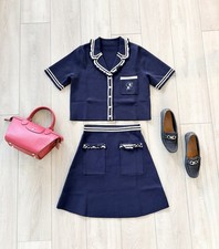SANDRO Paris Navy Knit Two-Piece Skirt Set | Size 1 / US 4 picture