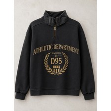 D95 Athletic Department Quarter Zip Sweatshirt Mens XL Washed Black Distressed picture
