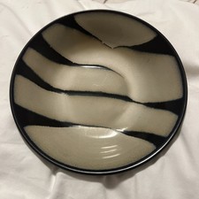 Pier 1 Zebra Coupe Soup Cereal Bowl Brown Stripe Hand Painted Stoneware.      c1 picture