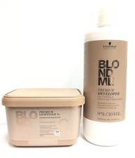 (2 PACK)Schwarzkopf BlondMe Lightener 9+ and BM Dev. 9 % 30 Vol Duo,33.8, 15.8oz picture