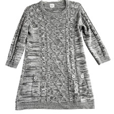 Effeci Women's M Marble Gray Cable Knit Sweater Tunic Mini Dress Pockets Buttons picture