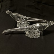 Pair Vintage Heisey Solid Clear Crystal Glass 12” Pheasants Birds Figurines NICE picture