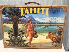 Vintage Tahiti Suitcase Oceanic Steamship Company Luggage Travel Tiki Bar Decor picture