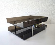 Vintage MCM Smoked Lucite 2 Tier Letter Tray Chrome Desk Organizer Modernist picture