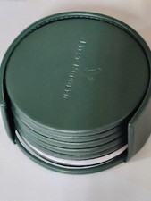 Dacasso Leather Round Coasters Dark Green 6pc picture