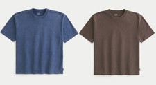 Hollister Boxy Heavyweight Washed Crew T-Shirt 100% Cotton Brown/ Blue New #B1-1 picture