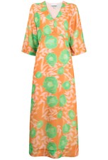 GANNI Dress Ganni Floral Orange/Green Print V-neck Midi Dress XS $325 picture