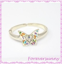 Brighton Belle Jardin Multicolor Enamel Butterfly Bangle Hinged Bracelet picture