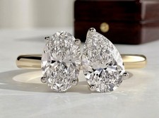 3 Ct Toi et Moi Lab Diamond Ring 14k Two-Tone Pear Oval E VS2 3X IGI Engagement picture