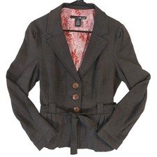 Willi Smith Women's Charcoal Textured Belted Blazer Jacket Size 12 picture