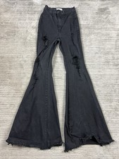 Vibrant Miu Women Black High Rise Flare Jeans Pants Size 1 W24 Made in USA picture