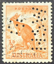 Australia - 1938 Scott #178 - 1/2d Kangaroo - PERFIN - Stamp picture