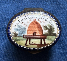 GEORGIAN 19th c BILSTON  ENAMEL PATCH SNUFF BOX  '' AN EMBLEM OF INDUSTRY '' picture