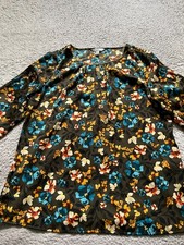 Croft & Barrow Women Floral Long Sleeve Round Neck Slit Blouse Multicolor Size S picture