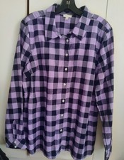 Talbots Purple Black Plaid Shirt Women's  Long Sleeve Size L- NWT picture