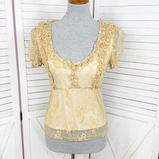 Vintage Y2K Moda International Lace Top Medium Beige Coquette Fairy Ruffle Boho picture