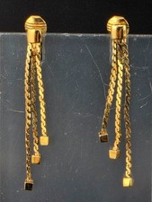 Vintage Signed Monet S-Chain Chandelier Dangle Clip Earrings 1.75