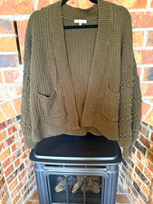 Madewell 100% Cotton Knit Cardigan Sweater Crew Neck Pockets Green Sz M picture