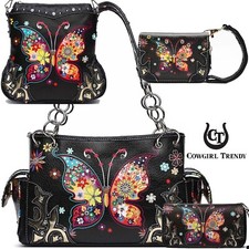 Butterfly Handbag Flower Western Purse Women Shoulder Bag Crossbody Wallet Black picture