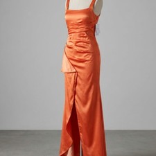New Trend Orange Satin Corset Back Floor-Length Formal Dress picture