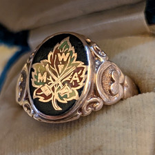Antique Signed Ostby & Barton 10K Solid Gold MWA Fraternal Ring In Original Box picture